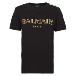 T-Shirts<Balmain Logo print T-shirt med knapper Sort