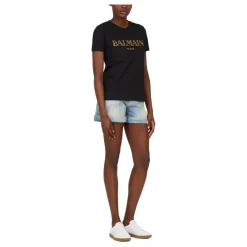 T-Shirts<Balmain Logo print T-shirt med knapper Sort