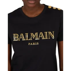 T-Shirts<Balmain Logo print T-shirt med knapper Sort