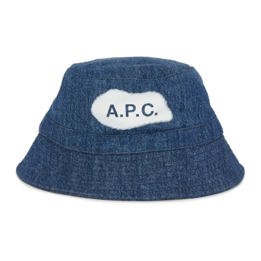 Huer & Kasketter^A.P.C. Logo-Printet Bucket Hat med Smal Skygge Blå