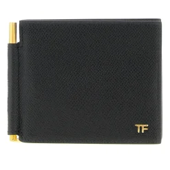 Punge & Kortholder^Tom Ford Lommebog i finkornet læder med pengeseddelklemme Sort