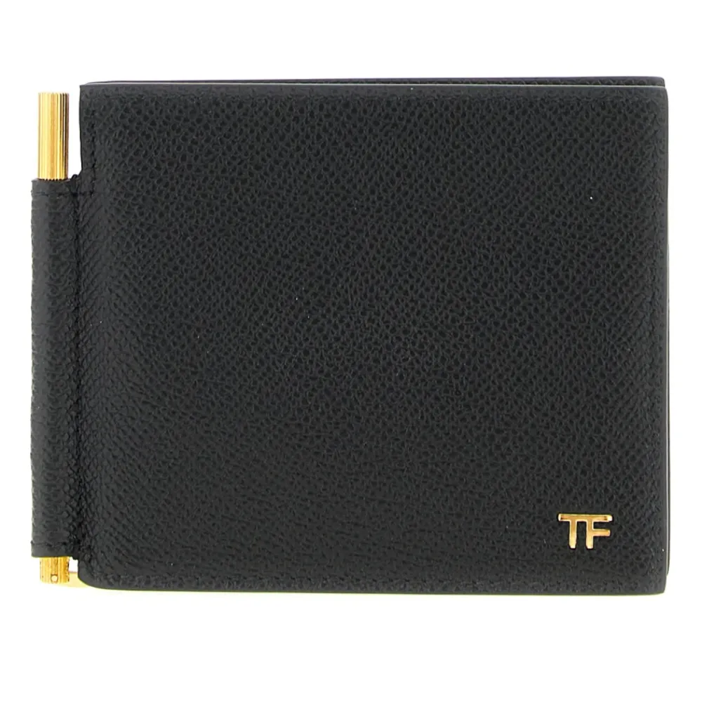 Punge & Kortholder^Tom Ford Lommebog i finkornet læder med pengeseddelklemme Sort