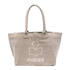 Indkøbstasker^Isabel Marant Lærredstaske Yenki Logo Beige