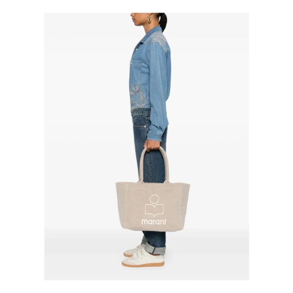 Indkøbstasker^Isabel Marant Lærredstaske Yenki Logo Beige