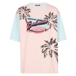 T-Shirts<Balmain Løs Miami trykt T-shirt Multifarvet