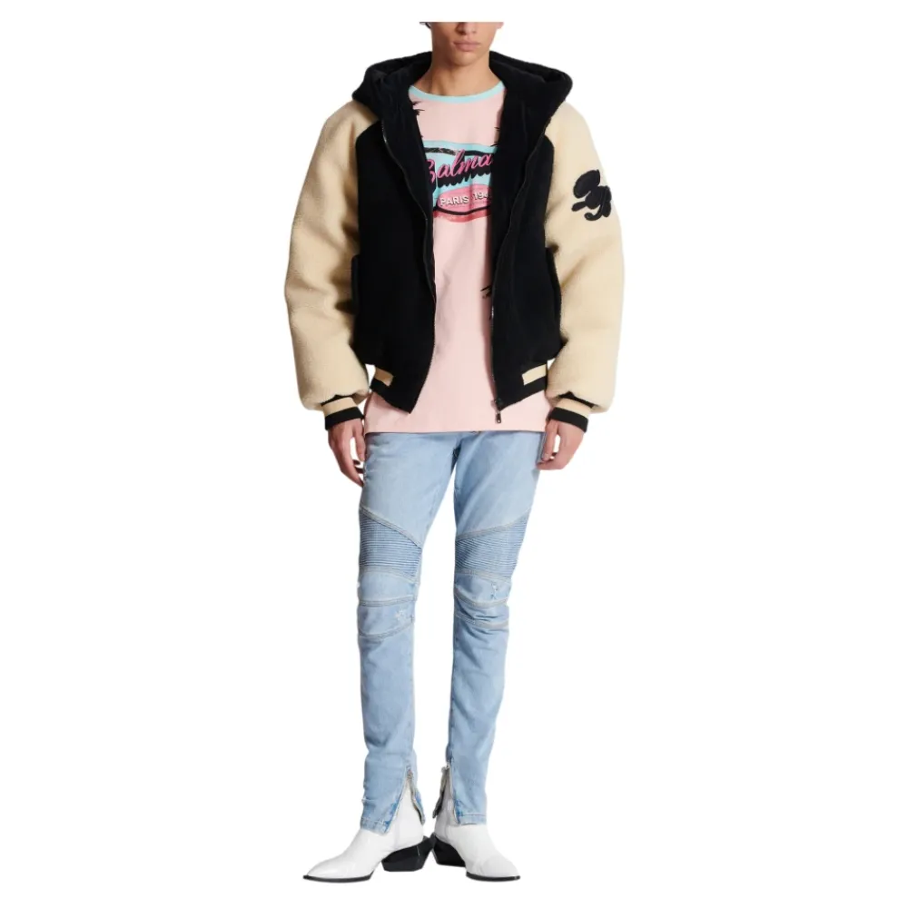 T-Shirts<Balmain Løs Miami trykt T-shirt Multifarvet
