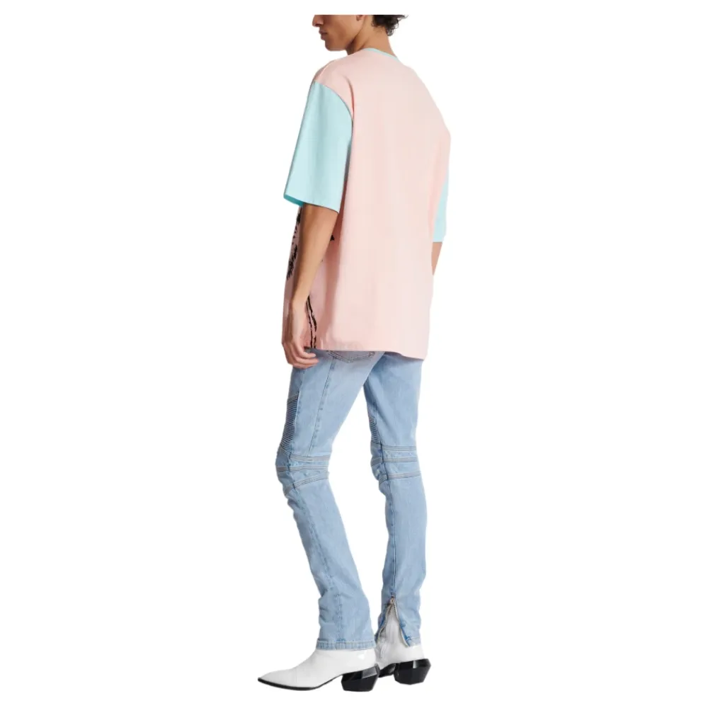 T-Shirts<Balmain Løs Miami trykt T-shirt Multifarvet