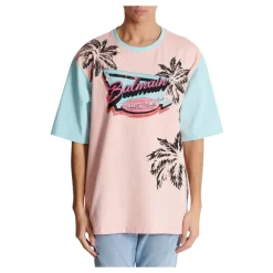 T-Shirts<Balmain Løs Miami trykt T-shirt Multifarvet