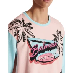 T-Shirts<Balmain Løs Miami trykt T-shirt Multifarvet