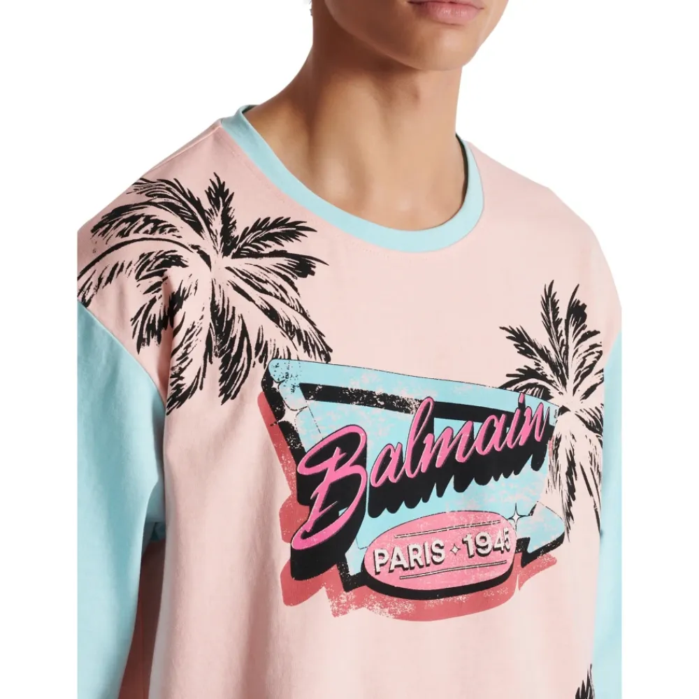 T-Shirts<Balmain Løs Miami trykt T-shirt Multifarvet