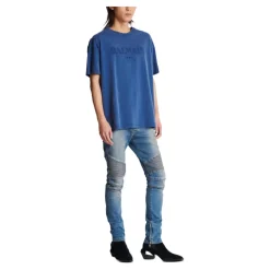 T-Shirts<Balmain Løs T-shirt med vintage broderi Blå