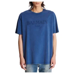 T-Shirts<Balmain Løs T-shirt med vintage broderi Blå