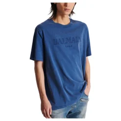 T-Shirts<Balmain Løs T-shirt med vintage broderi Blå
