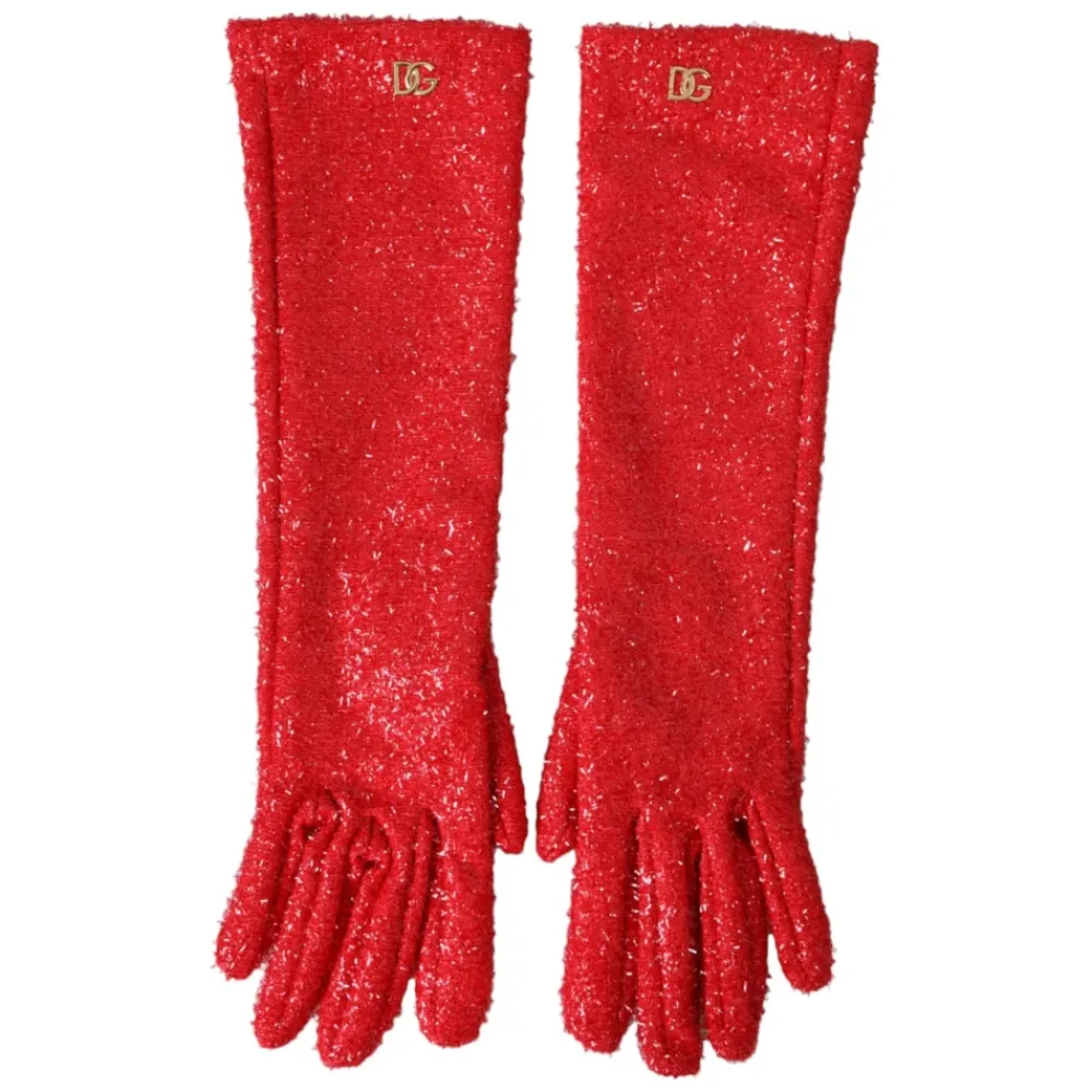 Handsker|Handsker<Dolce & Gabbana Lurex Fantasia Mid Arm Length Gloves Rød