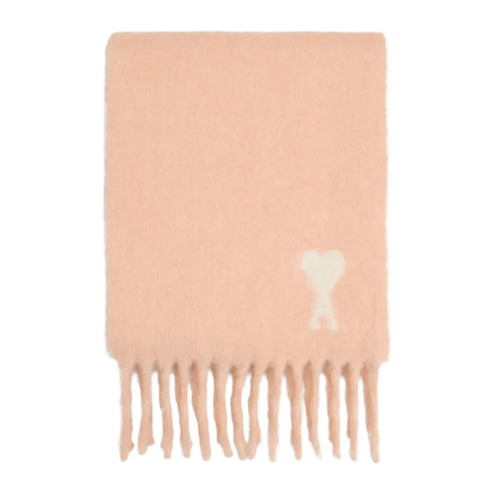 Tørklæder<Ami Paris Lyserød Jacquard Hjerte Tørklæde Beige