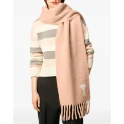 Tørklæder<Ami Paris Lyserød Jacquard Hjerte Tørklæde Beige
