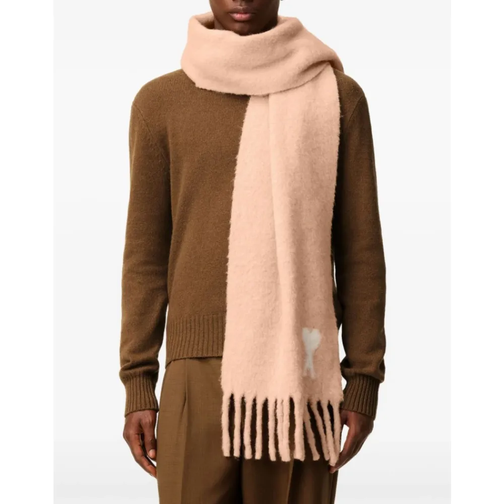 Tørklæder<Ami Paris Lyserød Jacquard Hjerte Tørklæde Beige