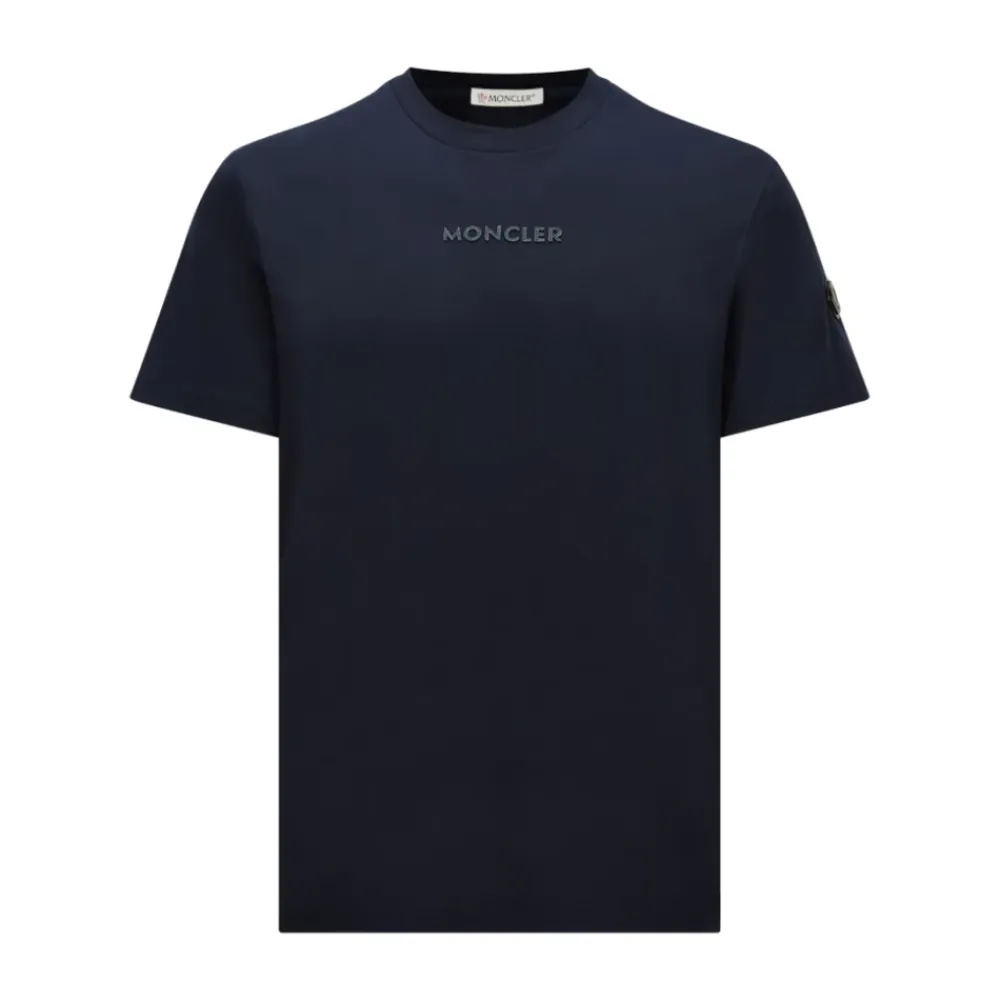 T-Shirts^Moncler Marine Patch Logo Bomuld T-shirt Blå