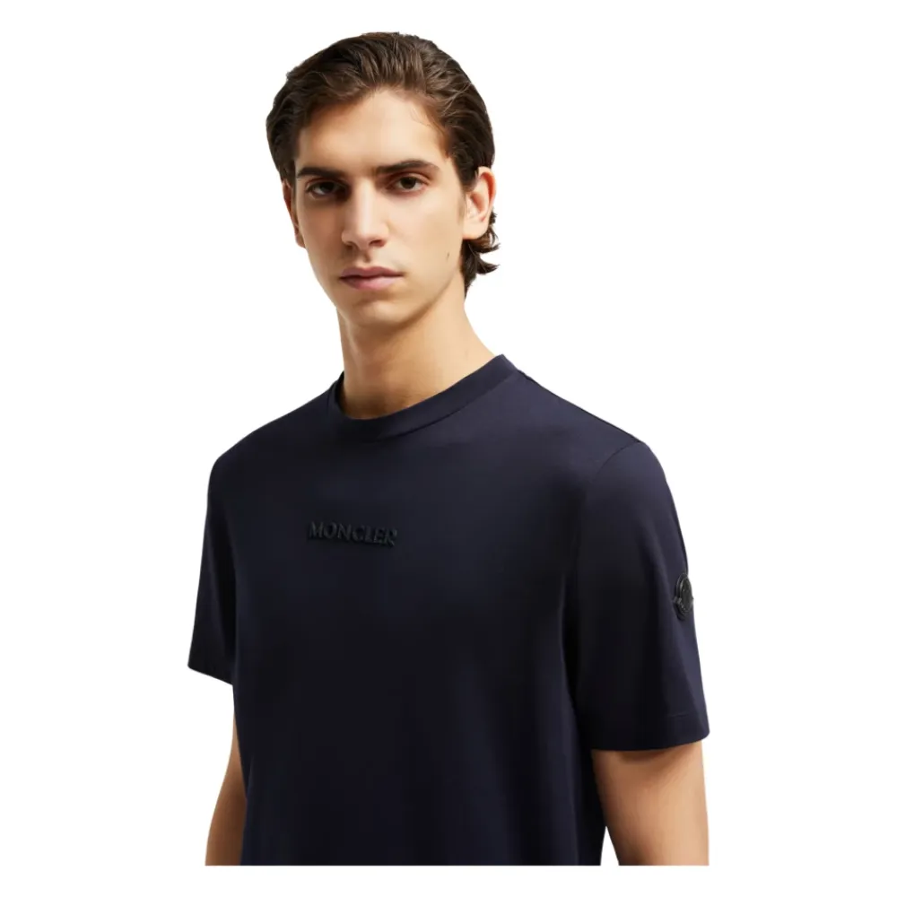 T-Shirts^Moncler Marine Patch Logo Bomuld T-shirt Blå