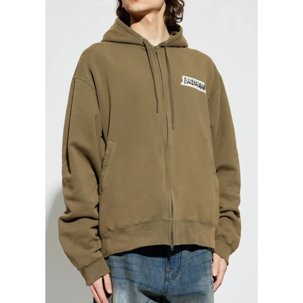 Trøjer^Balenciaga Masking Tape Oversized Zip-Up Hoodie Grøn