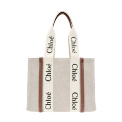 Indkøbstasker^Chloé Medium Woody Tote Bag Hvid
