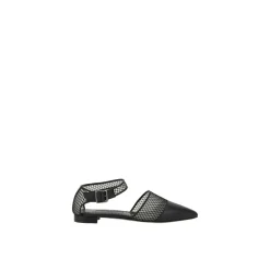 Ballerina Sko^Manolo Blahnik Mesh Detalje Lambskin Ballerina med Ankelrem Sort