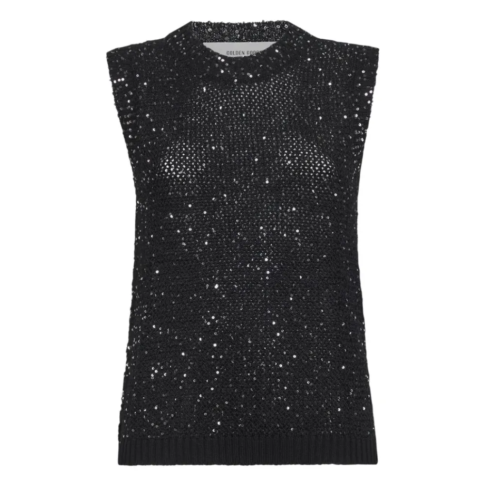 Striktrøjer & Sweatere<Golden Goose Mesh striktop med pailletter og kontrastdetaljer Sort