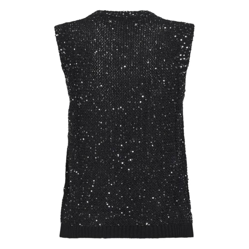 Striktrøjer & Sweatere<Golden Goose Mesh striktop med pailletter og kontrastdetaljer Sort