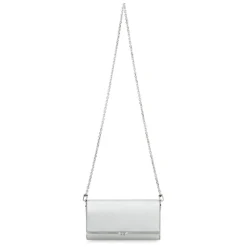 Clutch<Michael Kors Metallic Læder Clutch med Kæde Strop Grå