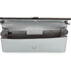 Clutch<Michael Kors Metallic Læder Clutch med Kæde Strop Grå