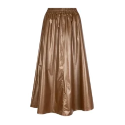 Nederdele^Esqualo Metallic PU Lang Nederdel i Bronze Brun