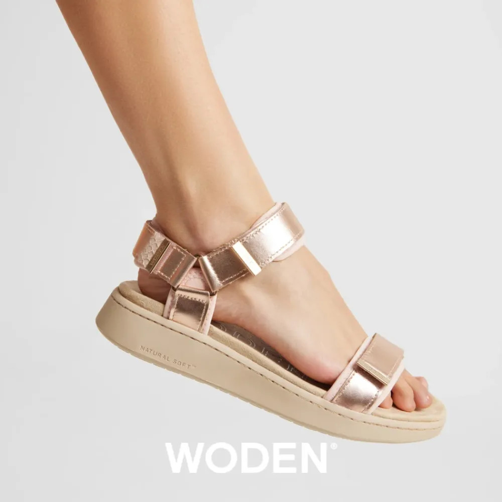 Sandaler<Woden Metallic Rose Lædersandal Pink