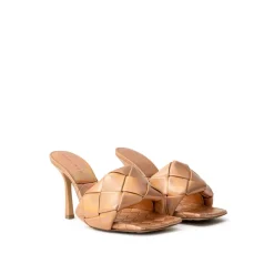 Stiletter^Bottega Veneta Metallic Sandal Mule med Tubular Weave Brun