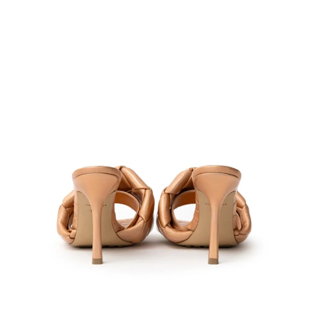 Stiletter^Bottega Veneta Metallic Sandal Mule med Tubular Weave Brun