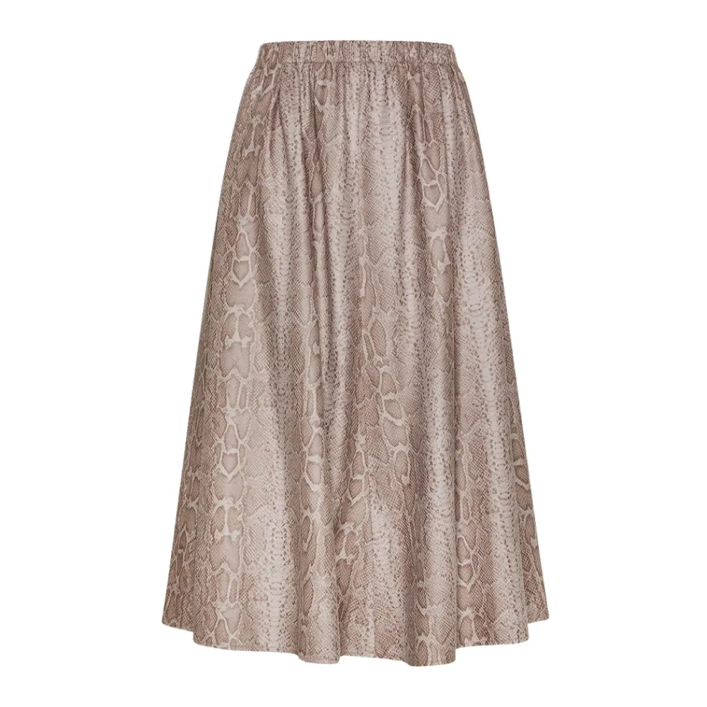 Nederdele<Forte Forte Midi Nederdel med Reptil Print og Elastisk Talje Beige