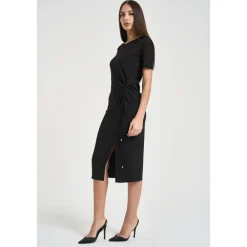 Kjoler<Patrizia Pepe Midi-kjole i twill med rynkeeffekt Sort