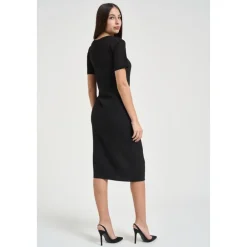 Kjoler<Patrizia Pepe Midi-kjole i twill med rynkeeffekt Sort