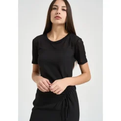 Kjoler<Patrizia Pepe Midi-kjole i twill med rynkeeffekt Sort