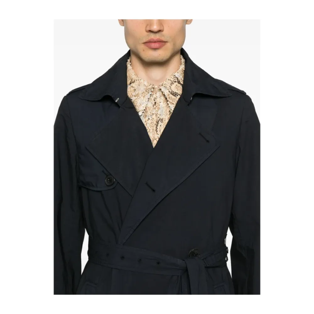 Frakker<Dries Van Noten Midnight Blue Dobbeltspændt Frakke Blå