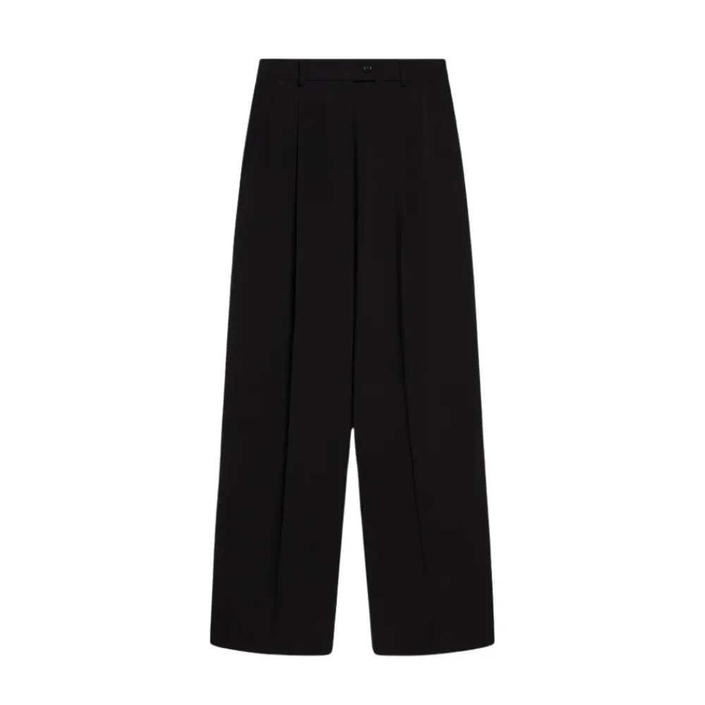 Bukser<Sportmax Moderne uldbukser med oversized pasform Sort