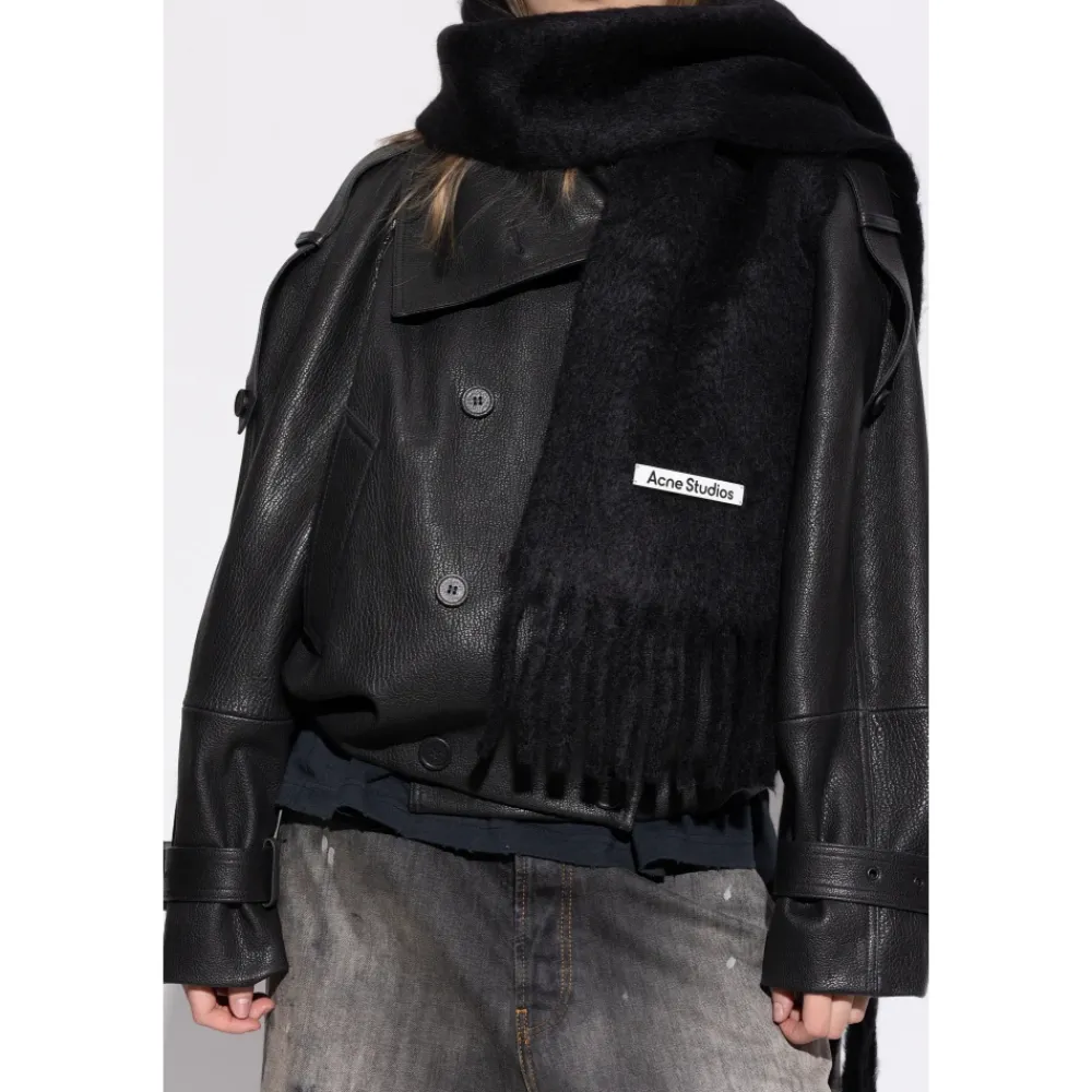 Halstørklæder Og Tørklæder<Acne Studios Mohair Logo Scarf Sort