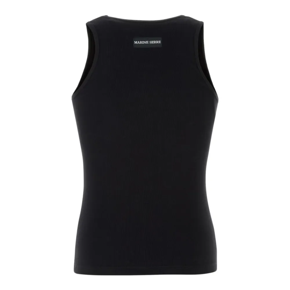 T-Shirts & Toppe^Marine Serre Moon Logo Ribbed Jersey Tank Top Sort