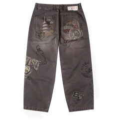 Jeans<Evisu Multi Logos Print Balloon Fit Vaskede Vævede Bukser Brun