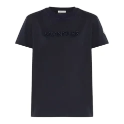 T-Shirts<Moncler Navy Blue Logo Patch T-shirt Blå
