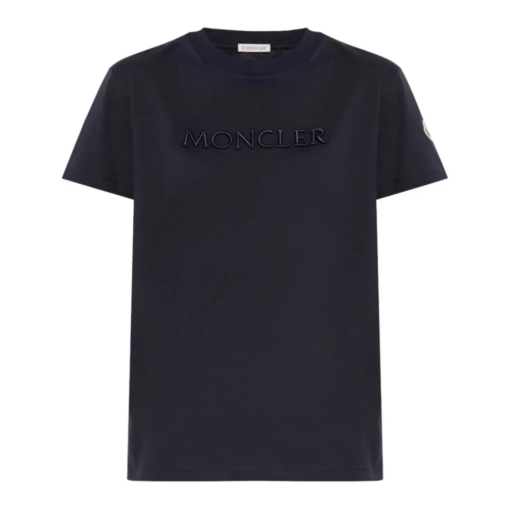 T-Shirts<Moncler Navy Blue Logo Patch T-shirt Blå