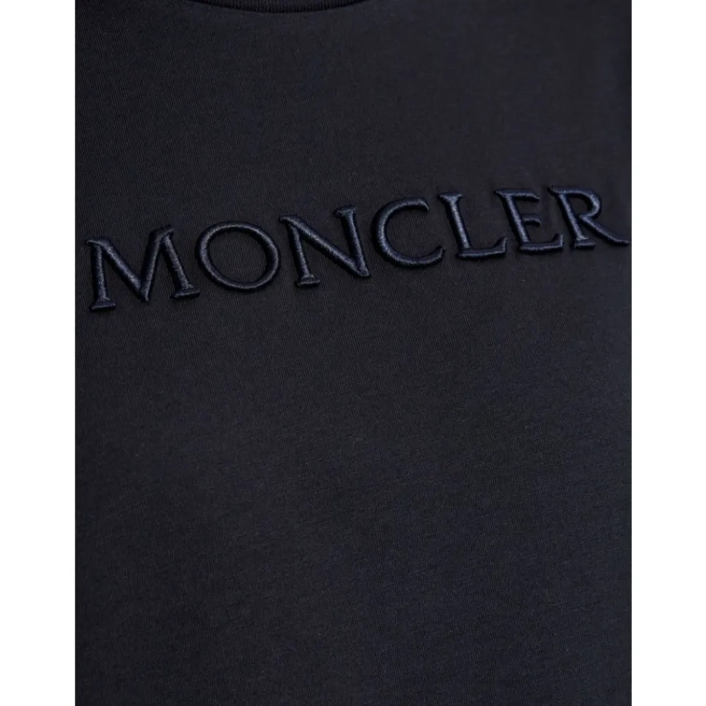 T-Shirts<Moncler Navy Blue Logo Patch T-shirt Blå