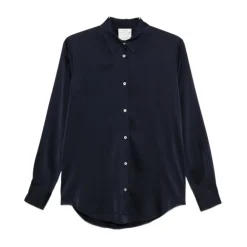 Bluser & Skjorter^Forte Forte Navy Blue Silkeblandet Skjorte med Krave Blå