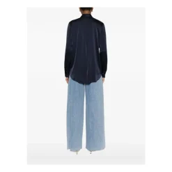 Bluser & Skjorter^Forte Forte Navy Blue Silkeblandet Skjorte med Krave Blå