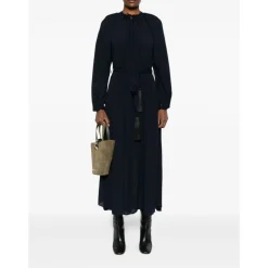 Kjoler<Forte Forte Navy Blue Slips Hals Kjole Blå
