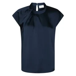Bluser & Skjorter<Neo Noir Navy Satin Drapy Bluse Blå